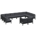 Muebles de jardín 12 pzas y cojines negro madera maciza de pino