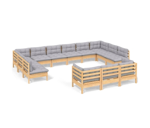 Juego de muebles de jardín 13 pzas y cojines madera pino gris