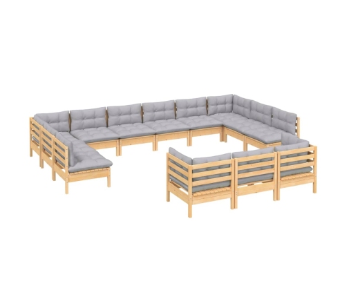 Juego de muebles de jardín 13 pzas y cojines madera pino gris