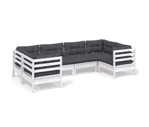Muebles de jardín 6 pzas con cojines blanco madera de pino