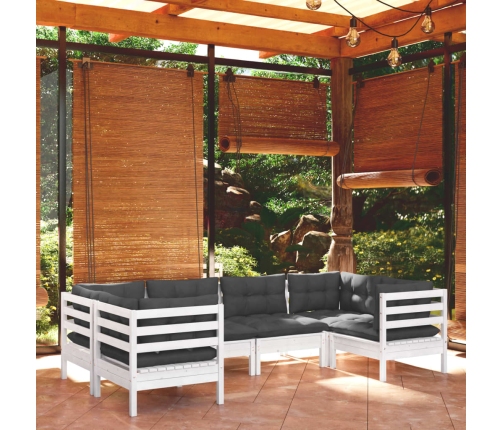 Muebles de jardín 6 pzas con cojines blanco madera de pino