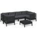 Muebles de jardín 7 pzas con cojines negro madera de pino