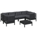 Muebles de jardín 7 pzas con cojines negro madera de pino