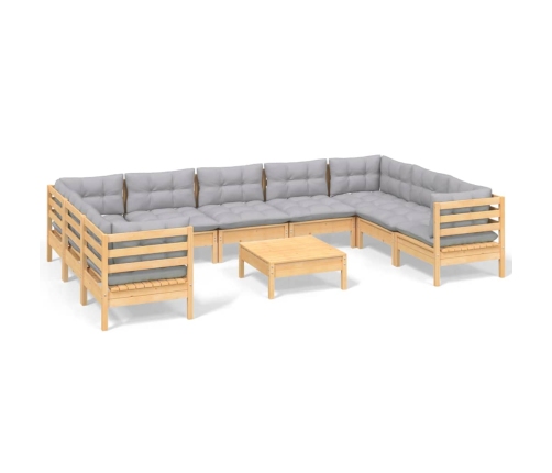 Juego de muebles de jardín 10 pzas y cojines madera de pino