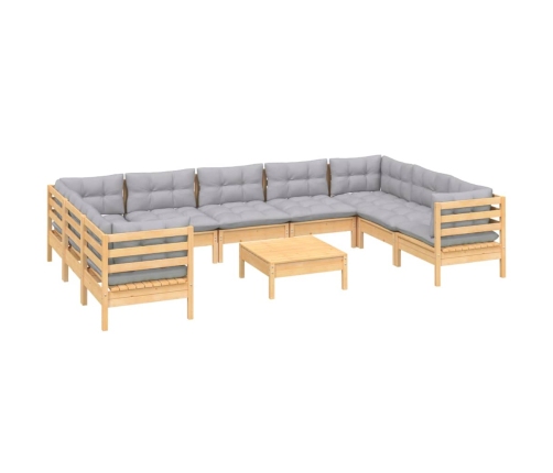 Juego de muebles de jardín 10 pzas y cojines madera de pino