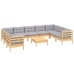 Juego de muebles de jardín 10 pzas y cojines madera de pino
