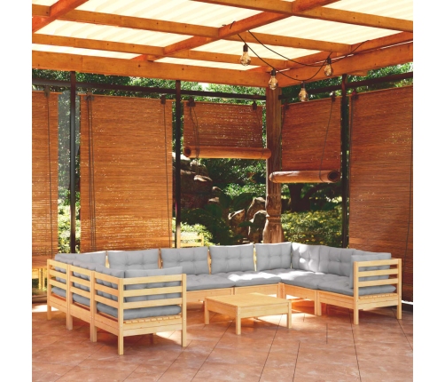 Juego de muebles de jardín 10 pzas y cojines madera de pino