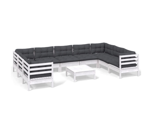 Muebles de jardín 10 pzas con cojines blanco madera de pino