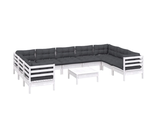 Muebles de jardín 10 pzas con cojines blanco madera de pino