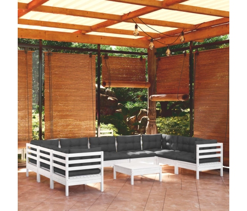 Muebles de jardín 10 pzas con cojines blanco madera de pino