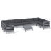 Muebles de jardín 11 pzas y cojines madera de pino gris