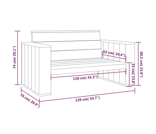 vidaXL Banco de jardín de madera de pino impregnada 139 cm