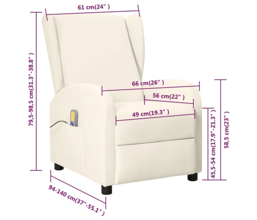 Sillón orejero de masaje de cuero sintético crema