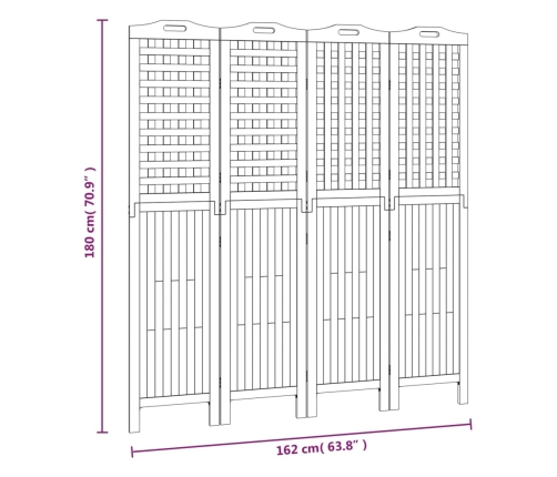 Biombo de 4 paneles de madera maciza de acacia 162x2x180 cm