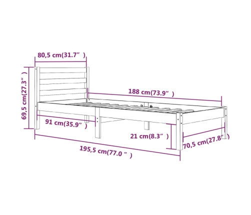 Estructura de cama individual sin colchón blanco 75x190 cm