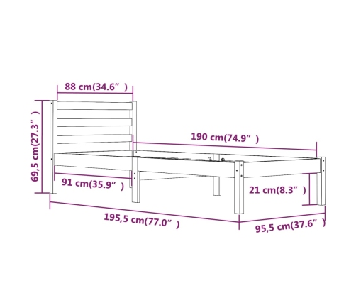 Estructura de cama individual sin colchón 90x190 cm