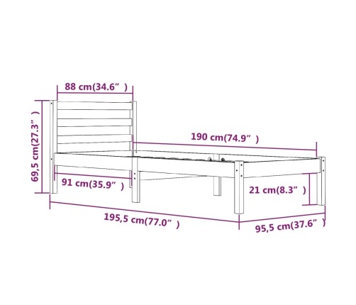 Estructura de cama individual sin colchón blanco 90x190 cm