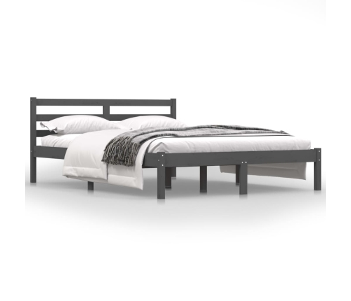 vidaXL Estructura de cama madera maciza de pino gris 135x190 cm