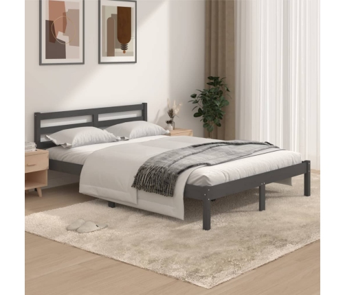 vidaXL Estructura de cama madera maciza de pino gris 135x190 cm