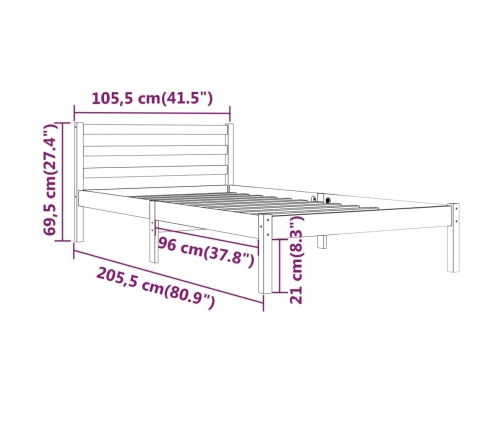 Estructura de cama sin colchón madera pino blanco 100x200 cm