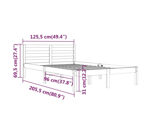 Estructura de cama sin colchón madera de pino maciza 120x200 cm