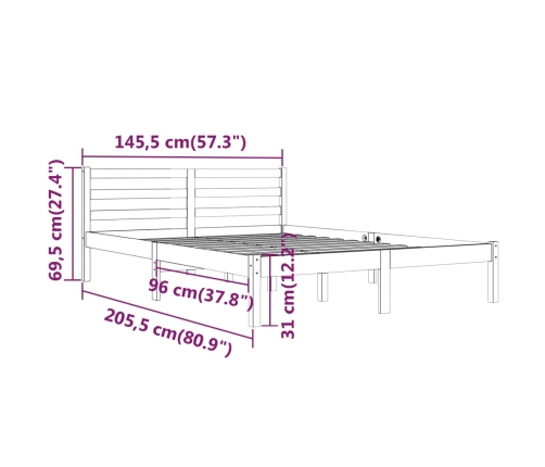 Estructura de cama sin colchón madera maciza de pino 140x200 cm