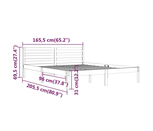 vidaXL Estructura de cama madera maciza de pino negro 160x200 cm