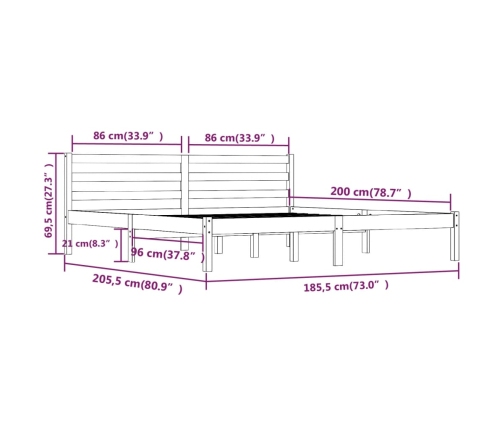 vidaXL Estructura de cama madera maciza de pino gris 180x200 cm