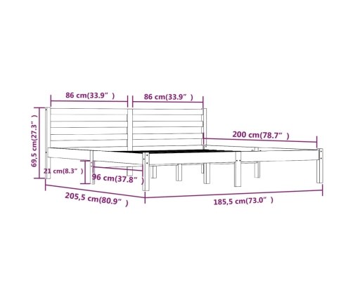 Estructura de cama madera maciza de pino negro 180x200 cm