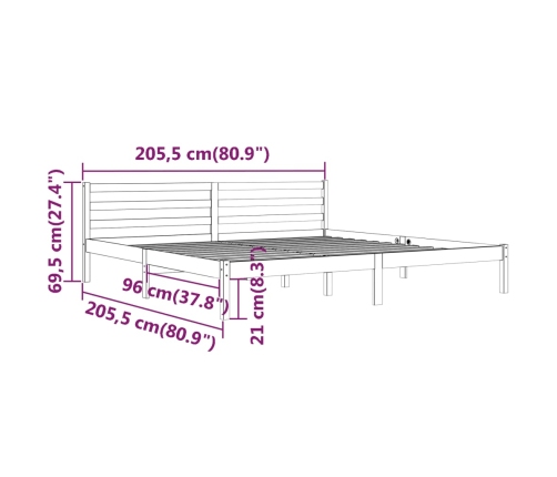 Estructura de cama sin colchón madera maciza de pino 200x200 cm