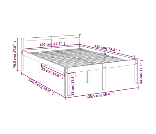 Cama senior doble pequeña sin colchón blanco 120x190 cm