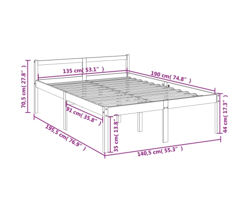 Cama para personas mayores madera maciza de pino 135x190 cm