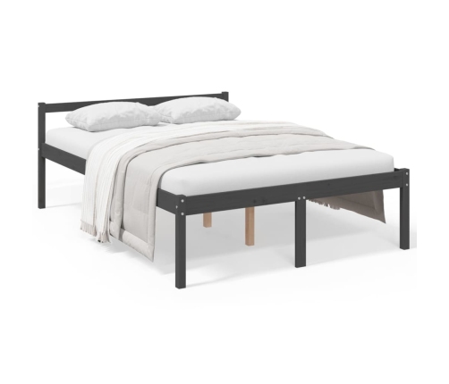 Cama para personas mayores madera maciza pino gris 135x190 cm