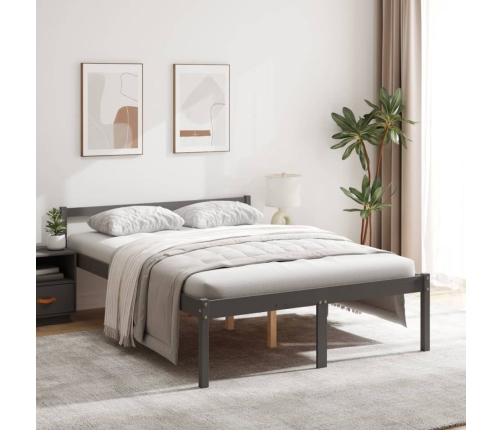 Cama para personas mayores madera maciza pino gris 135x190 cm