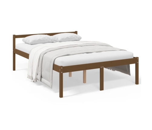 Cama para personas mayores madera maciza pino marrón 135x190 cm