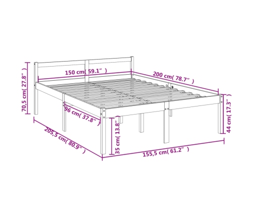 vidaXL Cama para personas mayores madera maciza de pino 150x200 cm