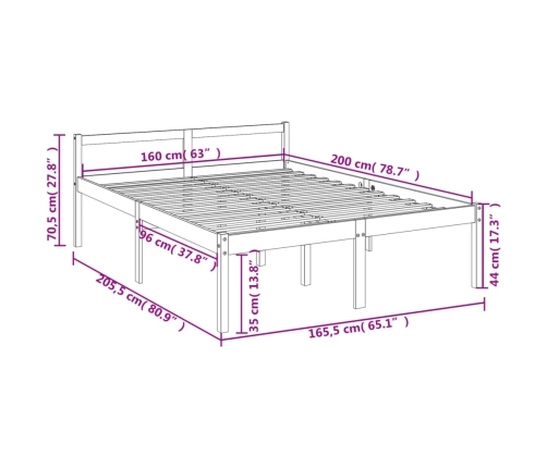 Cama senior sin colchón madera maciza de pino 160x200 cm