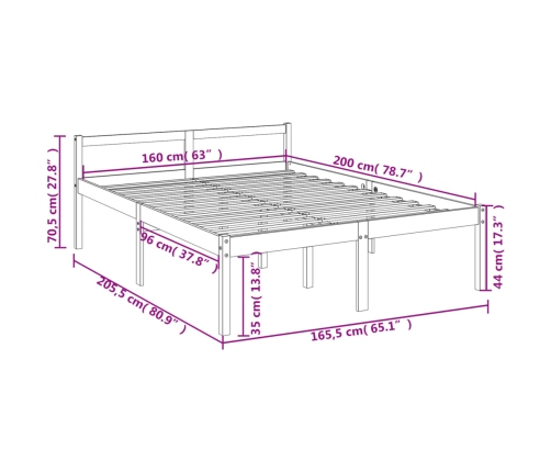 Cama senior sin colchón madera maciza de pino blanco 160x200 cm