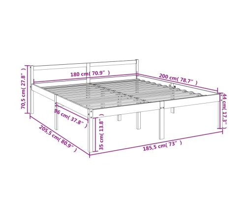 Cama para personas mayores madera maciza de pino 180x200 cm