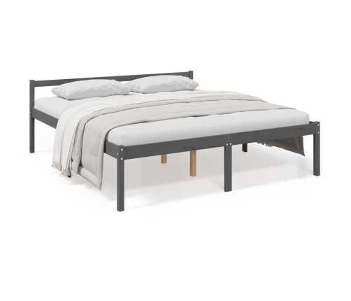 Cama senior sin colchón madera maciza de pino gris 200x200 cm