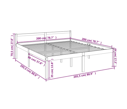 Cama senior sin colchón madera maciza de pino gris 200x200 cm