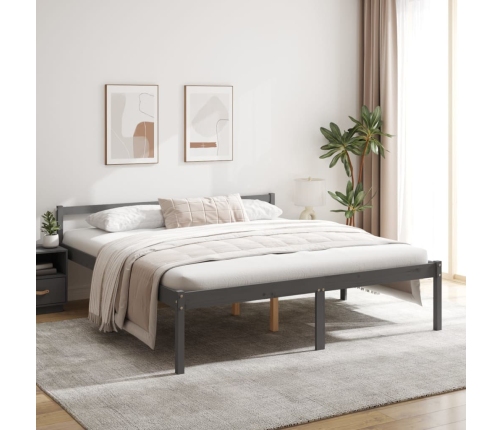 Cama senior sin colchón madera maciza de pino gris 200x200 cm