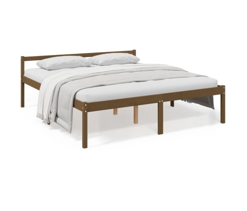 Cama personas mayores madera maciza pino marrón miel 200x200 cm