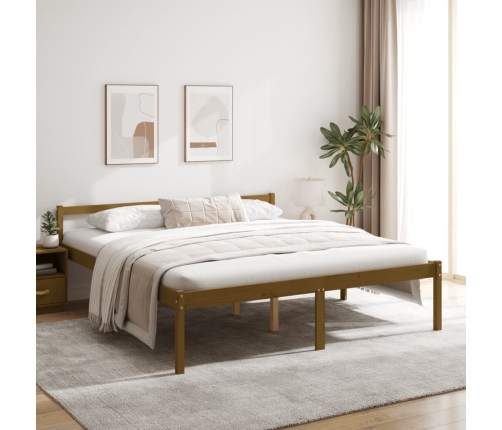 Cama personas mayores madera maciza pino marrón miel 200x200 cm