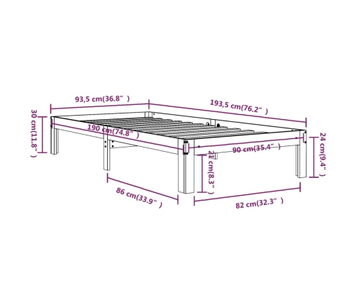 Estructura de cama individual sin colchón 90x190 cm