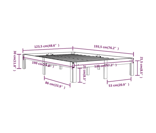 Estructura de cama doble pequeña sin colchón blanco 120x190 cm