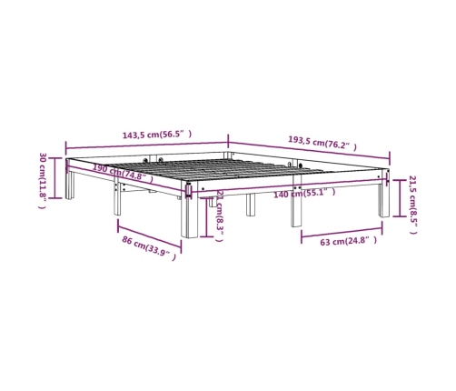 Estructura de cama sin colchón madera maciza pino 140x190 cm