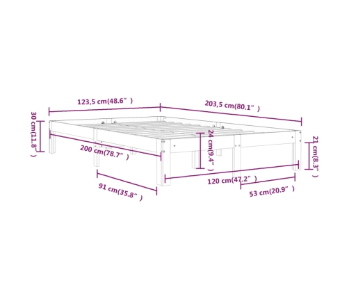 Estructura de cama sin colchón madera de pino maciza 120x200 cm