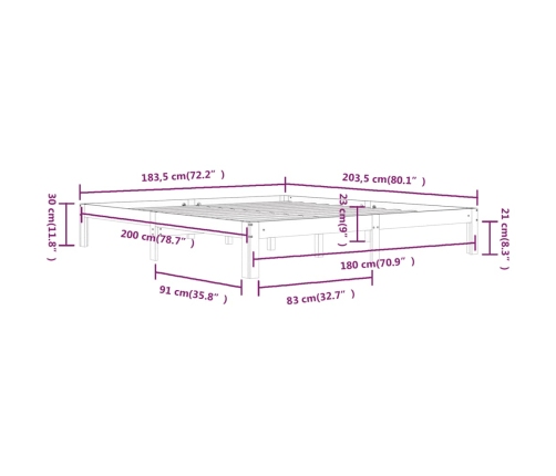 vidaXL Estructura de cama madera maciza blanco Supe King 180x200 cm