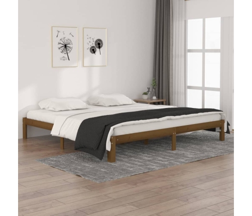 Estructura cama sin colchón madera pino marrón miel 200x200 cm